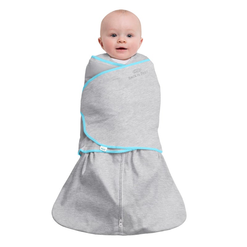 HALO Baby Sleepsack Swaddle Wearable Blanket, 3-Way Adjustable Infant Sleepsack, TOG 1.5, Ideal Temp, Heather Grey/Aqua, Newborn, 0-3 Months, 6-12 Pounds - Image 4